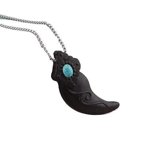 HUFFA Lange Halskette for Damen im Retro-Ethno-Stil – Pulloverkette mit Ebenholzblättern(Pinestonehornpurple) von HUFFA