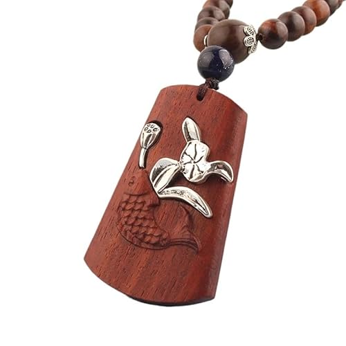 HUFFA National Wind Retro-Holzperlenkette for Damen | Lange Pulloverkette mit Sandelholzanhänger | Accessoires im Bohemian-Stil(FishleapDragonGate) von HUFFA
