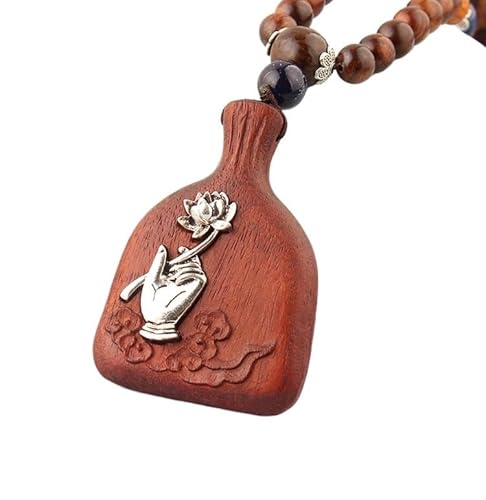 HUFFA National Wind Retro-Holzperlenkette for Damen | Lange Pulloverkette mit Sandelholzanhänger | Accessoires im Bohemian-Stil(Pudusentientbeings) von HUFFA
