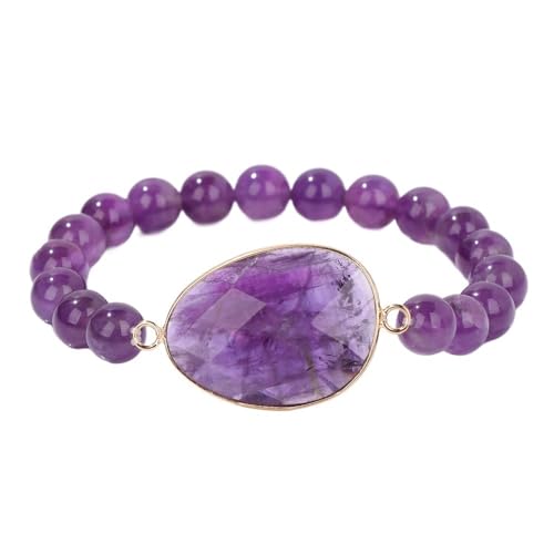 HUFFA Natürliche Amethysten Armband Stein Lila Kristall Perlen Armbänder Einstellbar Armreif for Frauen Schmuck(Type 19) von HUFFA