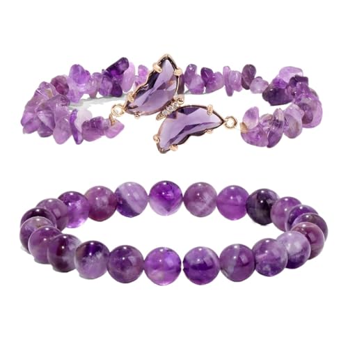 HUFFA Natürliche Amethysten Armband Stein Lila Kristall Perlen Armbänder Einstellbar Armreif for Frauen Schmuck(Type 34) von HUFFA