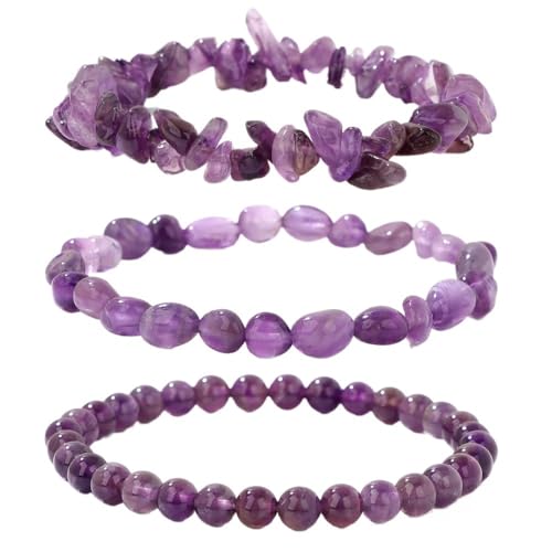 HUFFA Natürliche Amethysten Armband Stein Lila Kristall Perlen Armbänder Einstellbar Armreif for Frauen Schmuck(Type 37) von HUFFA