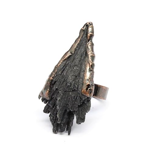 HUFFA Natürlicher schwarzer Turmalin-Steinring | Blauer Kristall-Amorph-Schmuck for Schutz und Stil(BlackTourmaline) von HUFFA