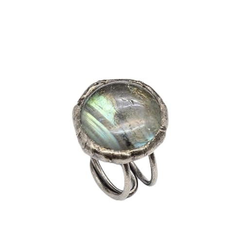 HUFFA Natürlicher schwarzer Turmalin-Steinring | Blauer Kristall-Amorph-Schmuck for Schutz und Stil(Lablagite) von HUFFA