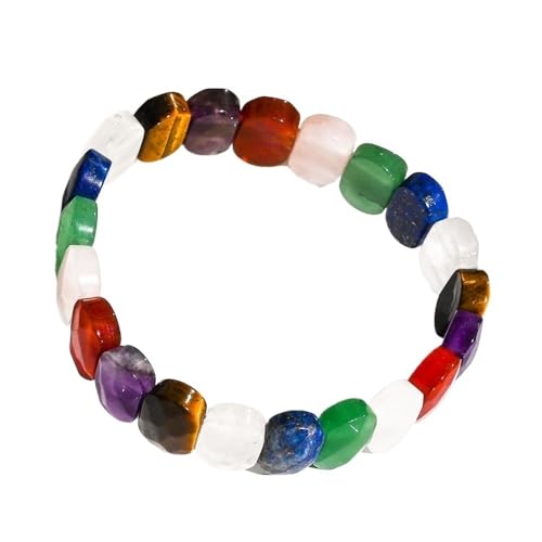 HUFFA Ovales Armband mit natürlichem Kristallfacetten - Mondscheinstein & Tigerauge - Handgefertigter Schmuck aus weißem Kiefernstein(Colorful) von HUFFA
