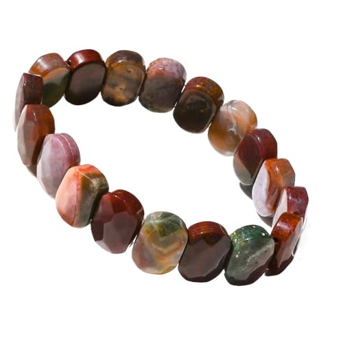 HUFFA Ovales Armband mit natürlichem Kristallfacetten - Mondscheinstein & Tigerauge - Handgefertigter Schmuck aus weißem Kiefernstein(Indianagate) von HUFFA