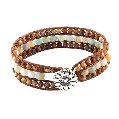 HUFFA Perlen Schmuck Armband Handgefertigt Braun/Blau Naturstein Wickelarmbänder Armreifen(Color1) von HUFFA