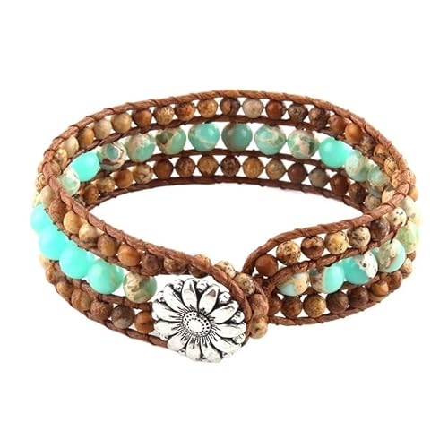 HUFFA Perlen Schmuck Armband Handgefertigt Braun/Blau Naturstein Wickelarmbänder Armreifen(Color2) von HUFFA