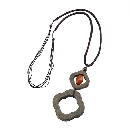 HUFFA Retro-Halskette aus literarischem Sandelholz, Lange Pulloverkette, Seil for Damen – einzigartige Modeaccessoires(Luckyflowershentreasure) von HUFFA
