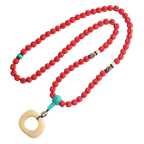 HUFFA Rote Zinnober-Pulloverkette mit langem Anhänger – Schmuck im nationalen Stil for Damen von HUFFA