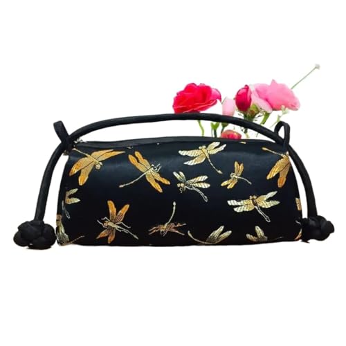 HUFFA Seidenhandtasche mit Handstickerei im chinesischen Stil for Damen | Elegante Cheongsam-Clutch for Cosplay und formelle Anlässe(Black Dragon) von HUFFA