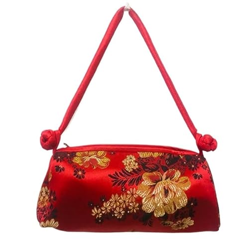 HUFFA Seidenhandtasche mit Handstickerei im chinesischen Stil for Damen | Elegante Cheongsam-Clutch for Cosplay und formelle Anlässe(Red Peony Flower) von HUFFA