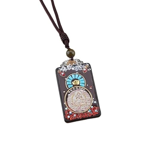 HUFFA Thangka-Halskette im exotischen Ethno-Stil for Damen – handgefertigte Ebenholz-Wollkette aus Nepal von Ping An Brand(Weiß) von HUFFA
