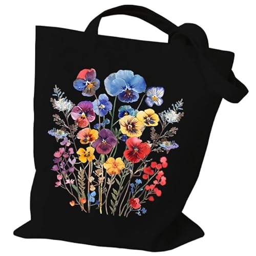 HUFFA Tragetasche aus Canvas mit Boho-Wildblumen-Muster und Retro-Grafiken – Wiederverwendbare Shopper-Tasche for Damen, stilvolle Geldbörsen und Handtaschen(Color1) von HUFFA