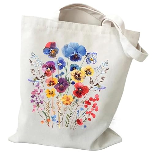 HUFFA Tragetasche aus Canvas mit Boho-Wildblumen-Muster und Retro-Grafiken – Wiederverwendbare Shopper-Tasche for Damen, stilvolle Geldbörsen und Handtaschen(Color7) von HUFFA