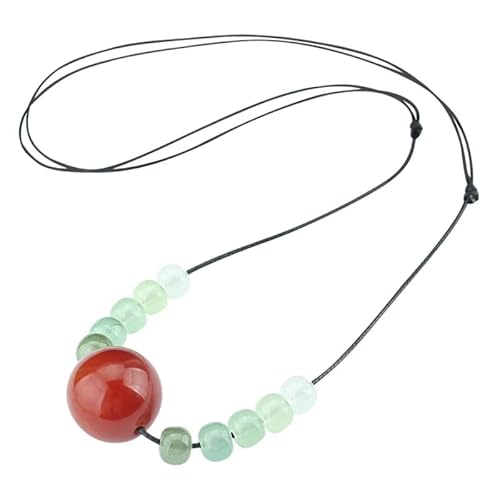 HUFFA Vintage-Halskette mit runden Perlen aus rotem Achat for Damen – verstellbares Pulloverketten-Accessoire von HUFFA