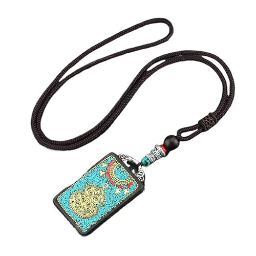 HUFFA Vintage Nepal Thangka Elefant Ebenholz Anhänger Halskette - Ethno-Stil Pullover Kette for Damen und Herren(Lakeblue) von HUFFA