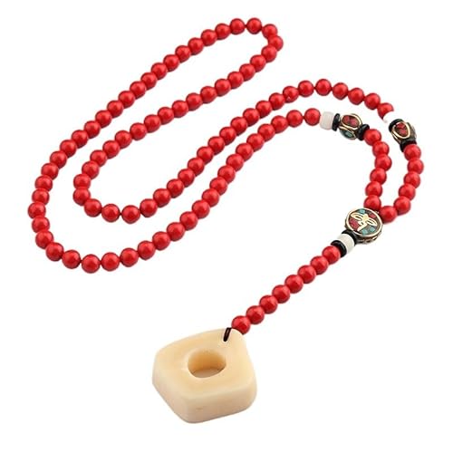 HUFFA Zinnoberrote Pulloverkette, Lange Halskette for Damen | Dekorativer Anhängerschmuck von HUFFA