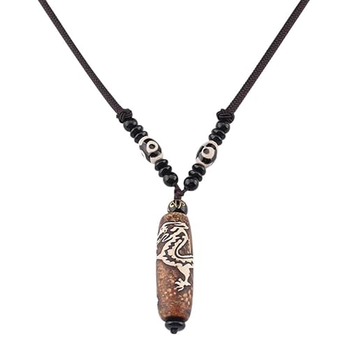 Halskette mit chinesischem Drachenanhänger im Nationalstil aus Achatperlen for Herren | Einzigartiger Pulloverkettenschmuck von HUFFA