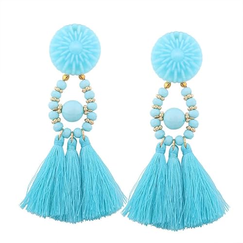 Handgefertigte böhmische Quastenohrringe for Frauen - langer Perlen-Edelstein-Hochzeitsschmuck(Blue) von HUFFA
