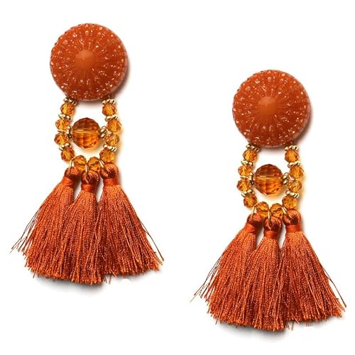 Handgefertigte böhmische Quastenohrringe for Frauen - langer Perlen-Edelstein-Hochzeitsschmuck(Brown) von HUFFA