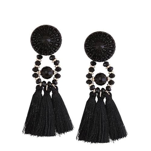 Handgefertigte böhmische Quastenohrringe for Frauen - langer Perlen-Edelstein-Hochzeitsschmuck(black) von HUFFA