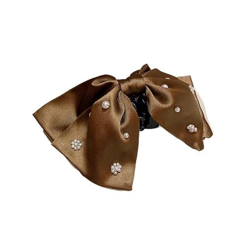 Handgenähte Pferdeschwanz-Klammer mit Perlenschleife – Elegante Hochsteckfrisur mit Haifisch-Clip for Frauen(Brown) von HUFFA