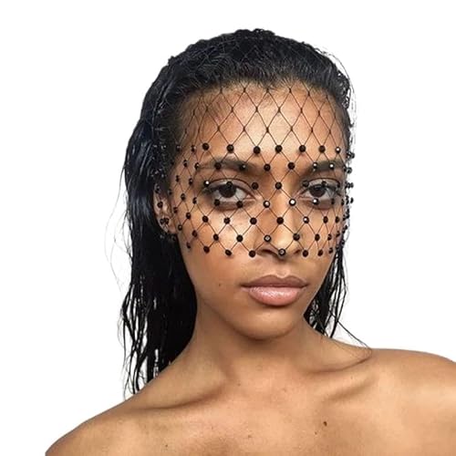 HUFFA Hochzeitsschleier Kopfschmuck Schwarzes Damen-Stirnband mit schwarzen Kristallperlen(With big) von HUFFA