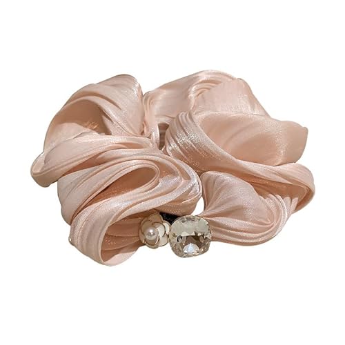 Kamelien-Haarring mit glänzendem Strassstein, merzerisiert, unregelmäßig gefaltet, Wolkenform – Haarseil for Dickdarm for Frauen(Light Pink) von HUFFA