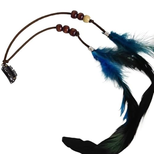 Lange Feder Haarspange Frauen Kopfbedeckungen Ethnische Boho Quaste Kette Federn Haarspangen Stirnband Haar-Accessoire(Blue) von HUFFA