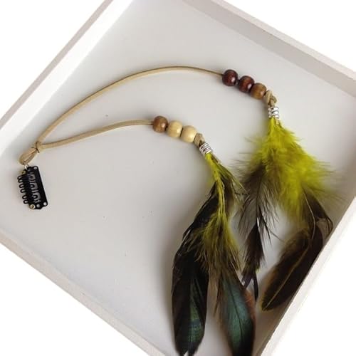 Lange Feder Haarspange Frauen Kopfbedeckungen Ethnische Boho Quaste Kette Federn Haarspangen Stirnband Haar-Accessoire(Brown) von HUFFA