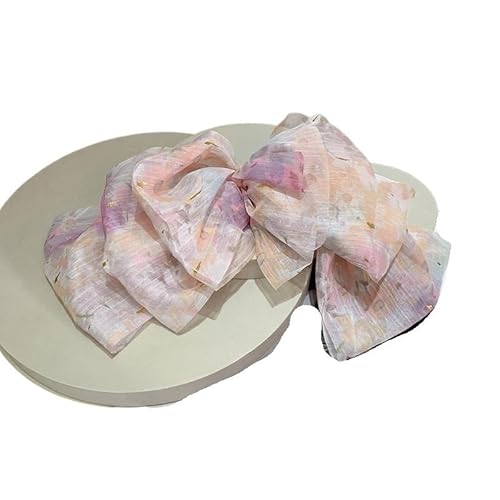 Literarisches Retro-Chiffon-Haar-Accessoires in Bronzing-Optik - Weiße Feentinten-Blumenschleife mit Pferdeschwanzclip(Lightpurple) von HUFFA