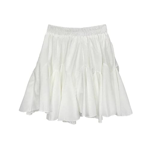 Mini Röcke Frauen Feste Unregelmäßige Saum Rüschen Koreanische Art Elegante dünne Trendige Weibliche Unterseite Beliebte Sommer (Color : Weiß, Size : M) von HUFFA