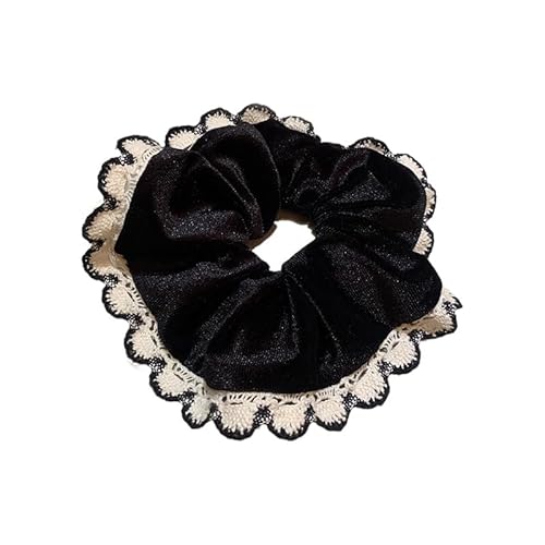 Mit Spitze besetzter, plissierter Haarring aus Samt for Damen – Haarschmuck for hohen Pferdeschwanz(black) von HUFFA