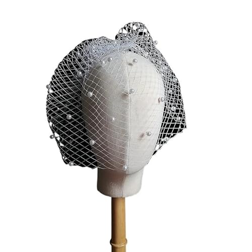 Net Hochzeit Party Kopf Kleid Perlen Perlen Birdcage Schleier Voile(Ivory) von HUFFA