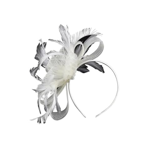 Netz und Feder Hut Stirnband Stirnband Clip Mesh Blume Hochzeit Cocktail Haar Zubehör Tea Party Stirnband(B-beige) von HUFFA