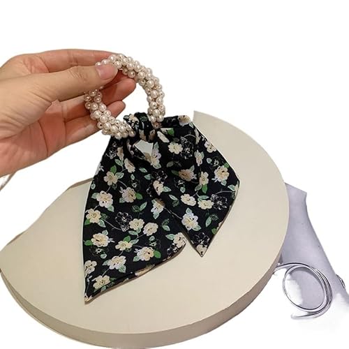 Perlen-Haarring mit Blumenband for Binden – Elegantes Haarseil for Damen – Stilvolles Haar-Accessoire(black) von HUFFA