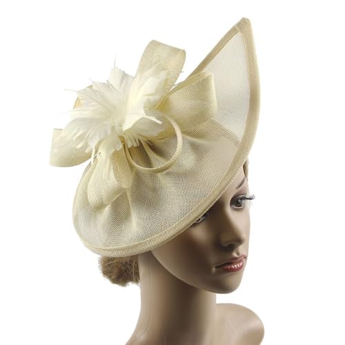 Pillbox-Hut for Damen, Blumen-Stirnband mit Haarspange, Kopfbedeckung for Cocktail-Teepartys mit Schleier und Feder for Damen(Ivory) von HUFFA