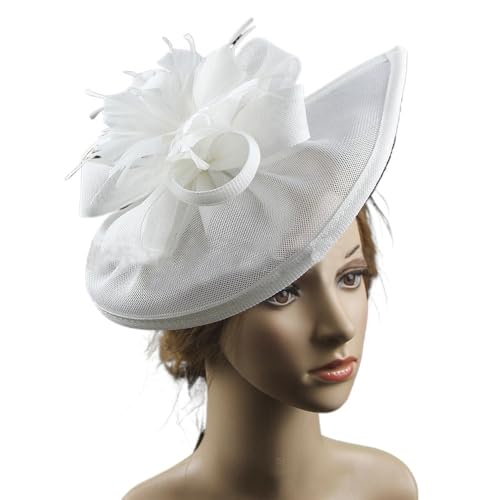 Pillbox-Hut for Damen, Blumen-Stirnband mit Haarspange, Kopfbedeckung for Cocktail-Teepartys mit Schleier und Feder for Damen(Weiß) von HUFFA