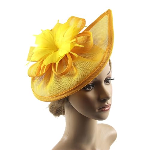 Pillbox-Hut for Damen, Blumen-Stirnband mit Haarspange, Kopfbedeckung for Cocktail-Teepartys mit Schleier und Feder for Damen(yellow) von HUFFA