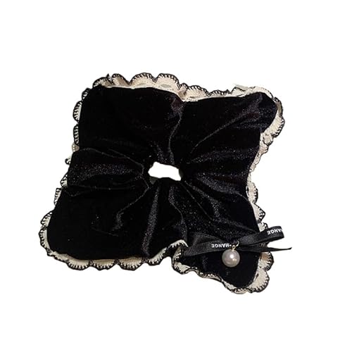 Quadratischer Haarring mit Retro-Spitzenrand for Damen – Haar-Accessoire mit hoher Pferdeschwanz-Haarschleife(black) von HUFFA
