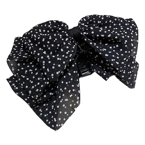 Retro-Haarspange mit großer Schleife aus schwarzem Chiffon mit Punkten for tiefe Pferdeschwänze | Elegantes halb hochgestecktes Haarnadel-Haar-Accessoire von HUFFA