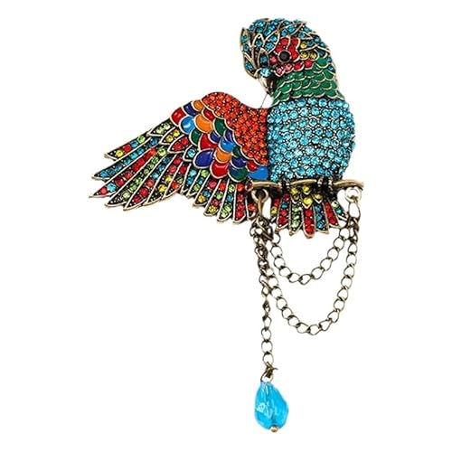 Retro-Papagei-Brosche mit Strasssteinen – funkelnder Tieranhänger, große Vogel-Anstecknadel for Modeliebhaber von HUFFA
