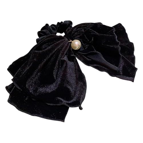 Retro Schwarz Samt Rüschen Band Haar Zubehör Mit Perle Anhänger Dickdarm Haar Ring von HUFFA