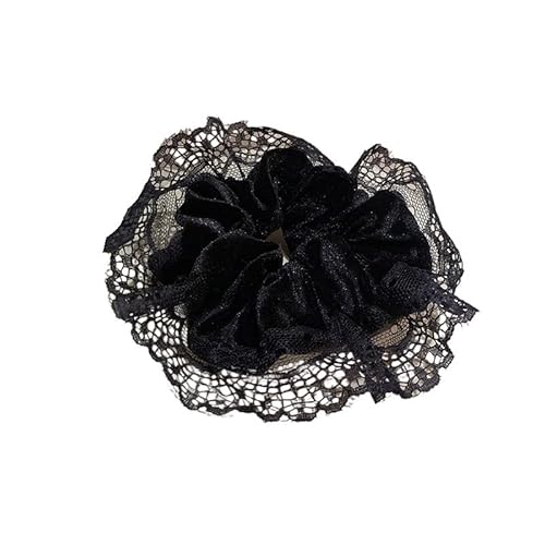 Retro-Spitzen-Samt-Dickdarm-Haarring, Pferdeschwanzhalter – elegantes Haar-Accessoire for Damen(black) von HUFFA