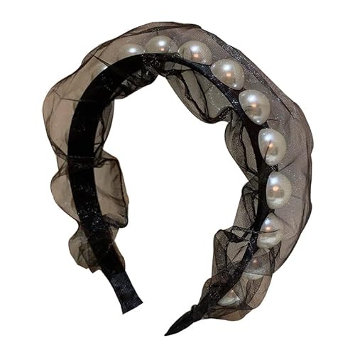 Retro-Stirnband aus Netzgewebe mit großen Perlen for Damen – Vintage-Haar-Accessoires von HUFFA