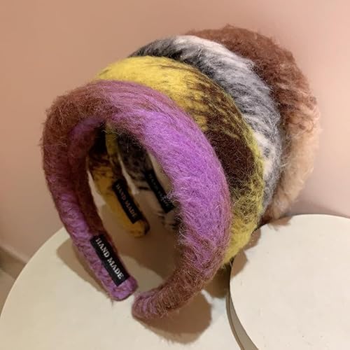 Retro-Stirnband aus Plüsch for Waschen des Gesichts | Unregelmäßiges großes kariertes Haarnadel-Stirnband aus Mohair(Ricecoffee) von HUFFA