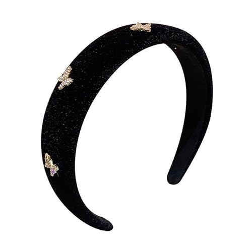 Retro-Stirnband aus Samt mit Schmetterlingsverzierung in Form von Blitzdiamanten for Damen – stilvolles Haar-Accessoire(black) von HUFFA
