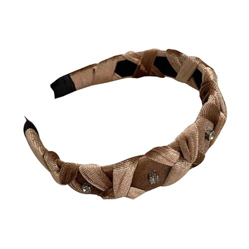Retro-Stirnband aus Samt mit Strasssteinen for Damen – Stilvolles, überkreuztes Wickeldesign(Brown) von HUFFA