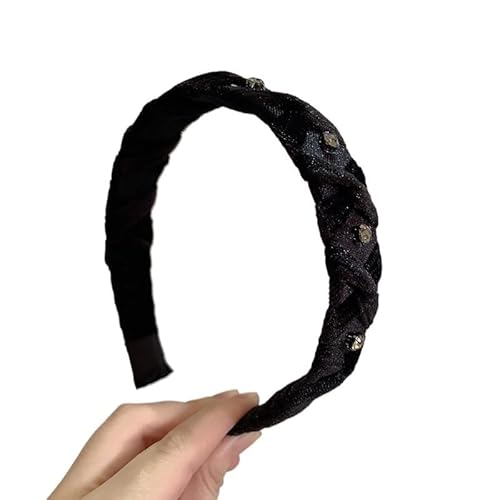 Retro-Stirnband aus Samt mit Strasssteinen for Damen – Stilvolles, überkreuztes Wickeldesign(black) von HUFFA